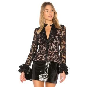 Alexis Inna Lace High Neck Long Sleeve Ruffle Blouse Top Black Women's Size S